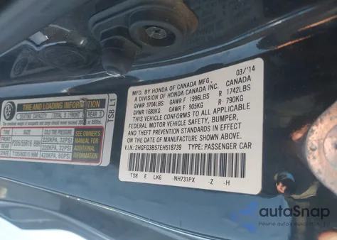 2014 Honda Civic Lx from USA, damaged, VIN 2HGFG3B57EH518739